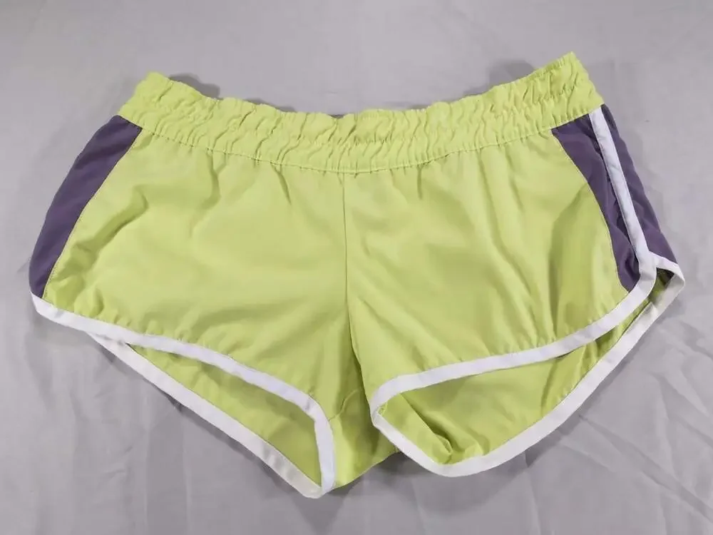 Nike Women's Neon Green and Purple Color Block Running Shorts, Size XL